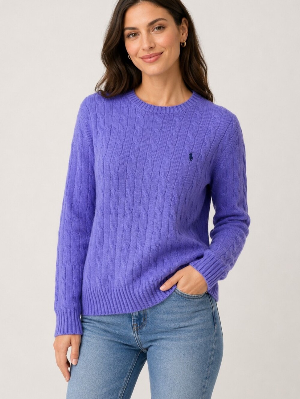 Polo Ralph Lauren Vintage Silk Cable Knit Crew Neck Sweater,  Size L